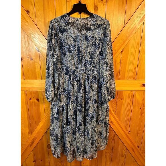 Joie XXL Parisian Paisley Blue Printed Midi Dress Tiered Flowy (4823) - Picture 6 of 6